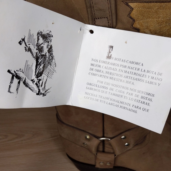 Men's Caborca Mexican Cowboy Boots 9.5 Leather VTG Custom Harness Biker Moto Tan - Picture 7 of 7